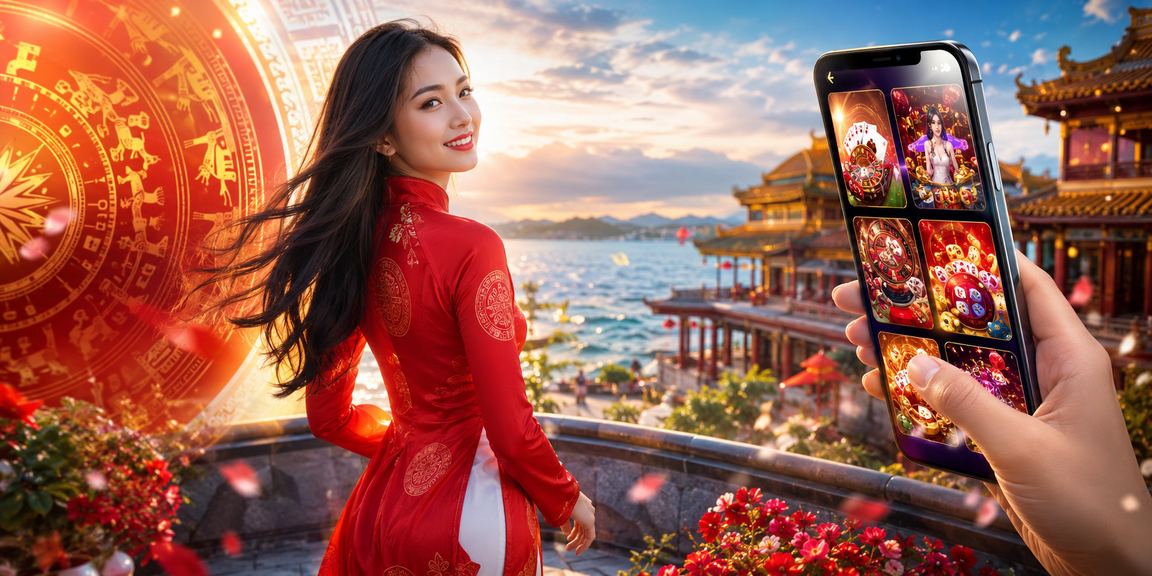 Người dùng Huế trải nghiệm casino trên điện thoại trong trang phục áo dài truyền thống